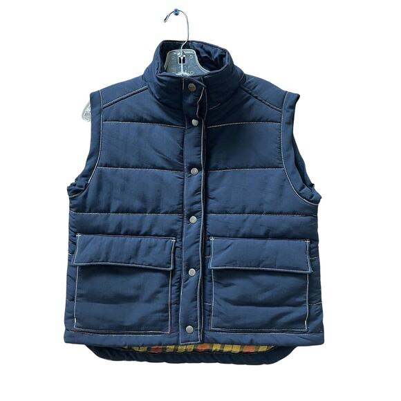 Toad & Co Men’s Forester Pass Vest,‎ Quilted navy Flannel Plaid Medium Small - Picture 1 of 10